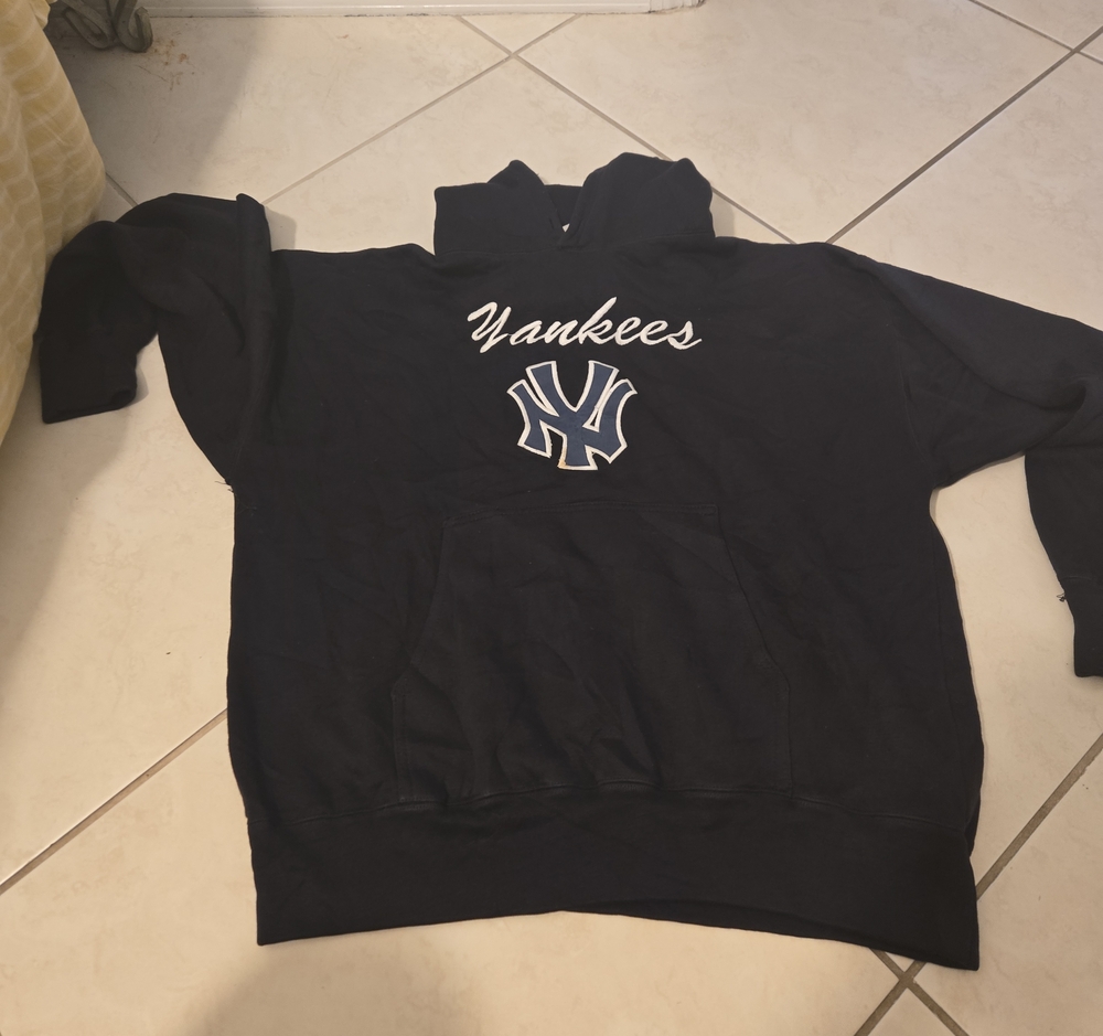 adidas Navy Yankees Hoodie with Script and NY Patch